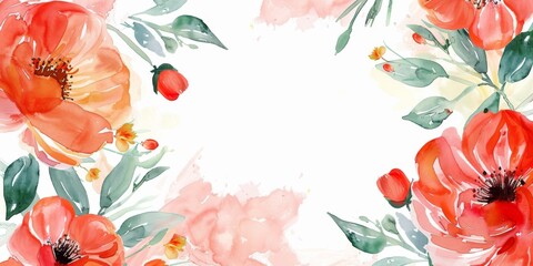 Obraz premium Watercolor Background With Red and Orange Flowers