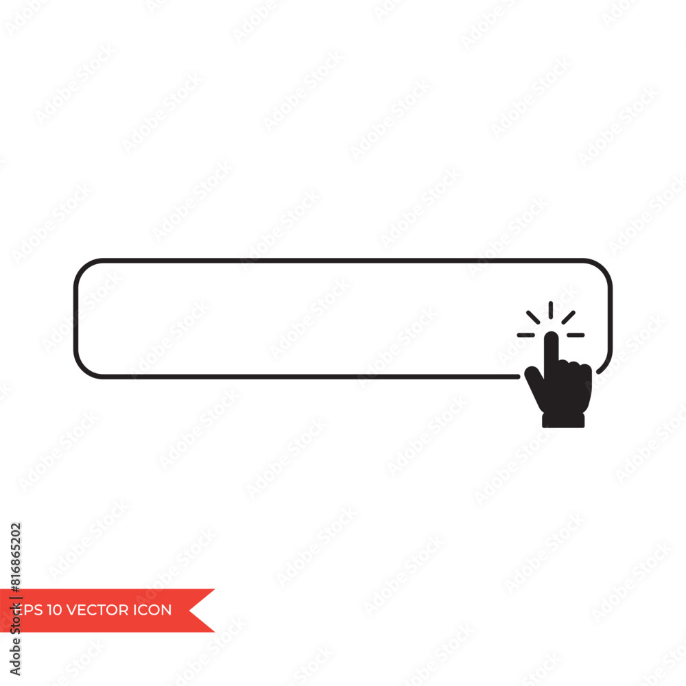 Poster click here button. hand pointer clicking on web button icon