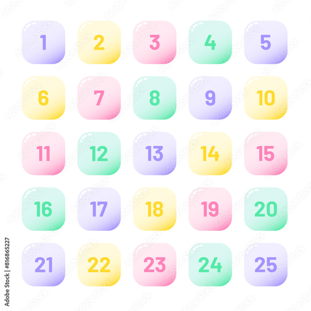 Aufkleber number bullet points 1 to 25. trendy gradient markers vector set