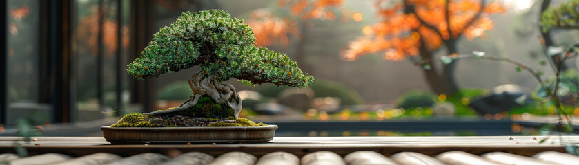 ranquil Japanese Zen Garden with Bonsai and Tatami.