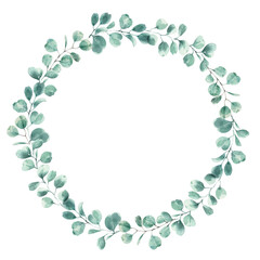 Wedding frame watercolor eucalyptus leaves, elegant template for invitations. Wedding design.
