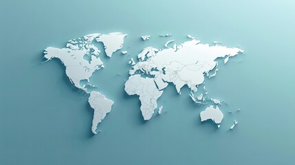 paper cut style world map on blue background