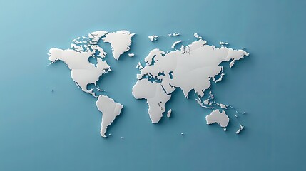 paper cut style world map on blue background