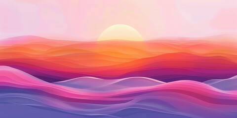 Fototapeta premium Pink and purple landscape with waves in the background