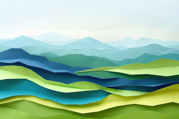 Paper landscape with green and blue mountains