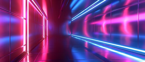 Glowing Neon Tunnel of Futuristic Geometric Architecture in Vibrant Colorful Lighting