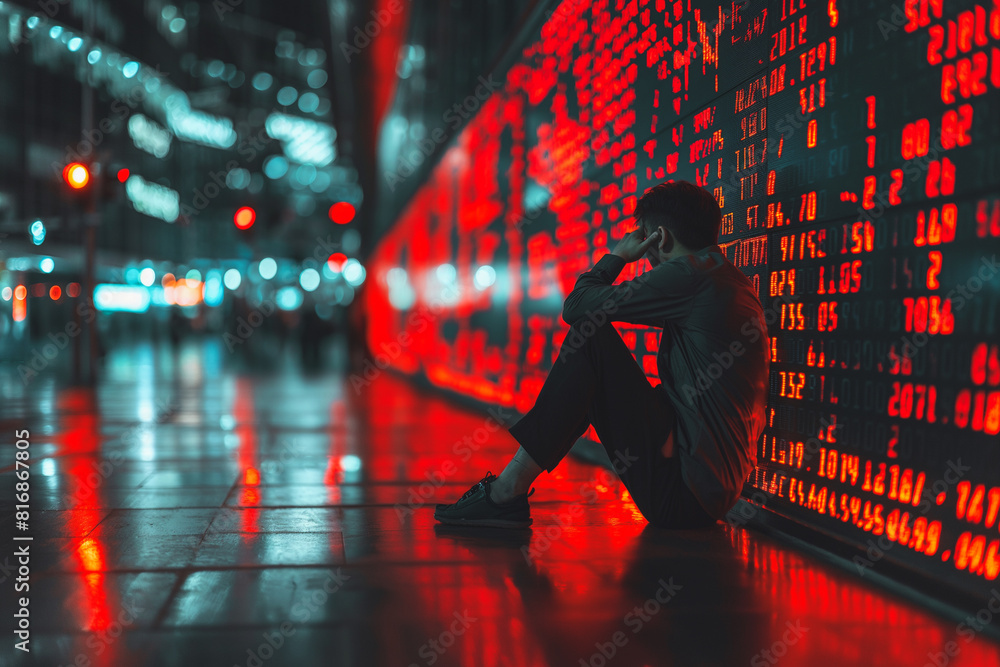 Aufkleber stressed stock exchange trader can't apprehend a sudden stock market collapse. financial crisis conc