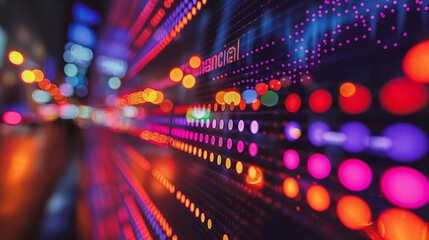 A colorful display of dots with the word "finance" in the middle