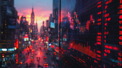 Complex financial data display with stock market trading graph and indicators.