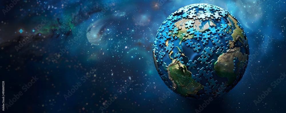Poster puzzle globe floating in starry galaxy innovation and the boundless possibilities of our universe