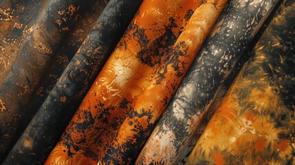 Brown Orange and Black Tie Dye Patterns for Bohemian Fabric Design