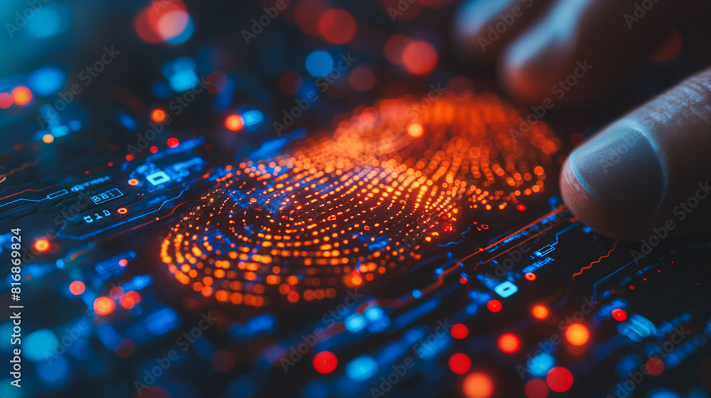 Poster a hand is touching a glowing fingerprint on a computer screen