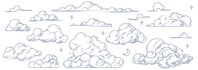 Cloud drawing Hand drawn set