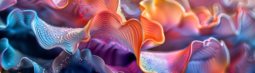 Dynamic abstract composition of swirling neon light waves with vibrant pink and blue hues,...