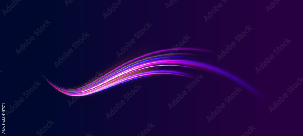 Poster vector blue glowing lines air flow effect. speed connection background. expressway, car headlight ef