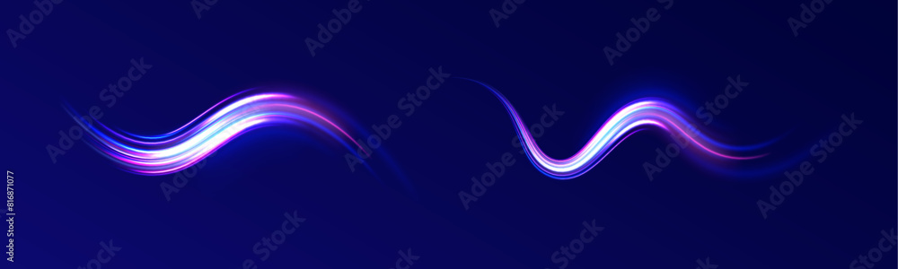 Poster vector blue glowing lines air flow effect. speed connection background. expressway, car headlight ef