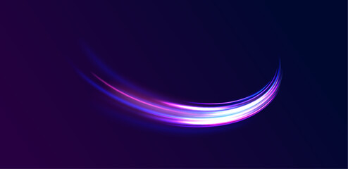 Car motion trails. Speed line motion vector background. Dynamic blue neon sport texture. Red blue motion police line, horizontal light rays. Abstract vector fire circles, sparkling swirls and energy l