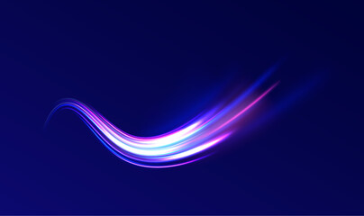 Laser beams luminous abstract sparkling isolated on a transparent background.  Abstract background in blue and purple neon glow colors. 