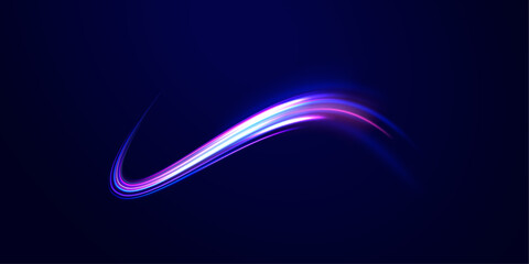 Laser beams luminous abstract sparkling isolated on a transparent background.  Abstract background in blue and purple neon glow colors. 