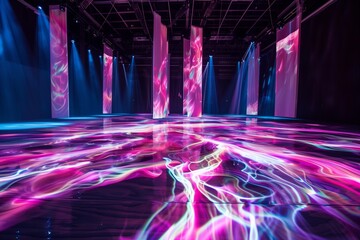 Surreal stage floor, morphing into a mesmerizing visual symphony of abstraction.