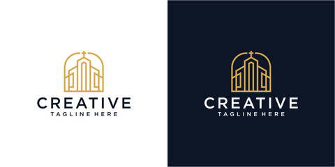 Creative church building logo design template.