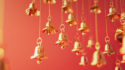 Obraz premium Abstract group of golden bells luxury on red background.