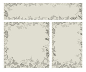 Set of beautiful vintage frames with butterflies. hand drawing. Not AI, Vector illustration