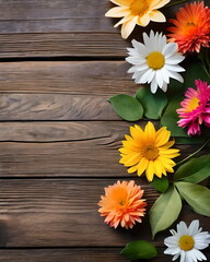 Summer flowers on wooden background