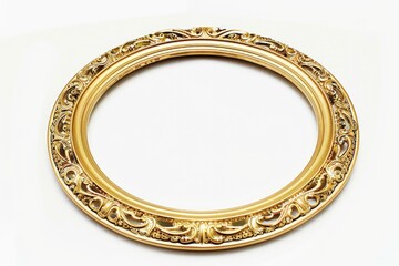 A luxurious gold picture frame on a clean white surface. Perfect for showcasing artwork or photos