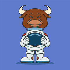 Cute Astronaut Bull Holding Helmet