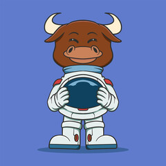 Cute Astronaut Bull Holding Helmet