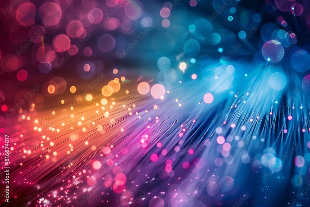 Poster abstract image of vibrant fiber optic cables illuminated with bokeh effect