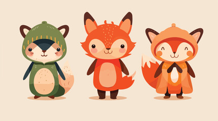 Cute Kid Characters Wearing Animal fox costume