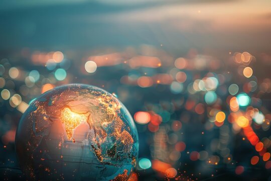 Close up of a virtual globe that highlights areas affected by the greenhouse effect