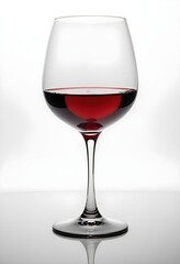 A glass of red wine on a white background