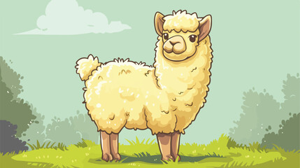Cute lama alpaca cartoon vector hand drawn style