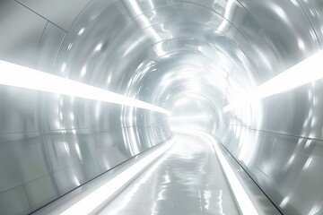 White abstract space tunnel, illuminated by ethereal beams of cosmic light.