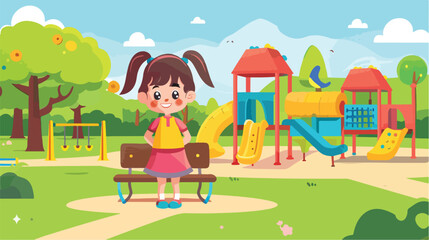 Obraz na płótnie Canvas Cute little girl post at a playground style vector