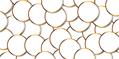 Abstract white background circle pattern on banner with shadow. White and golden color technology concept geometric line vector background.	