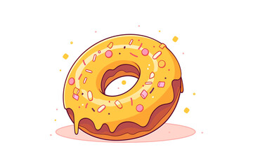 Delicious yellow frosted doughnut with colorful sprinkles on a white background.