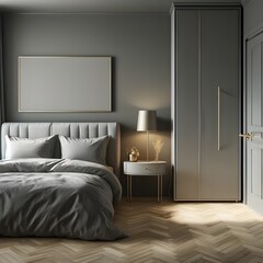 modern minimalist interior of grey theme bedroom