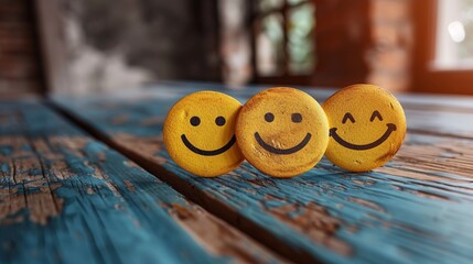 smile faces on the, badge, coin, made of chips