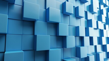 Three-dimensional abstract rendering, blue squares as background