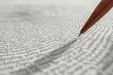 Close-up of pen writing flowing script on textured paper