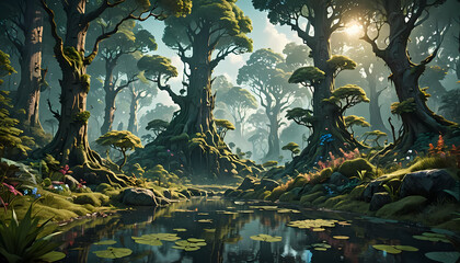 Background of a Forest Scene in a Fantasy World