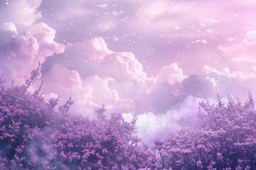 lavender with beautiful fluffy clouds and pretty purple, generative ai