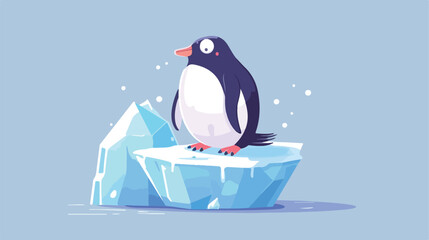 Cute penguin on a piece of iceberg style vector