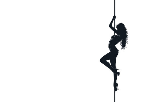 Silhouette of a woman dancing on a pole in high heels. Flat vector illustration.