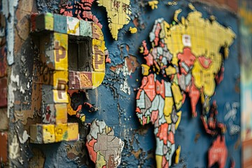 Naklejka premium Colorful World Map Mural