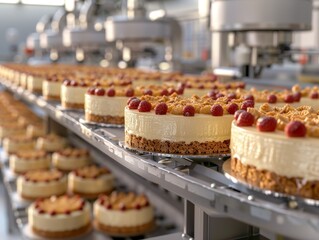 National Cheesecake Day Automated Baking Systems - Close-up of automated systems used in bakeries to efficiently produce cheesecakes for National Cheesecake Day